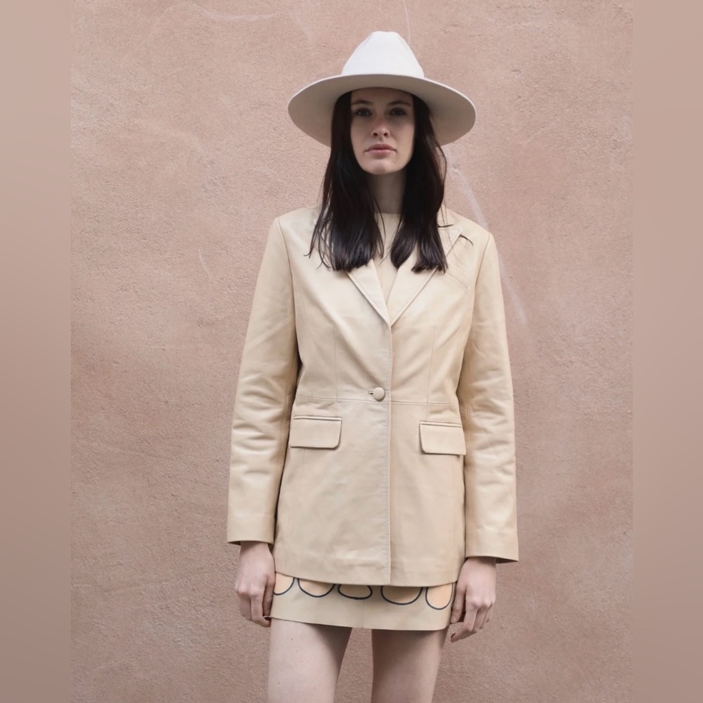New - Las Sureñas Tiger Blazer Leather Light Camel Jacket - Size Medium
